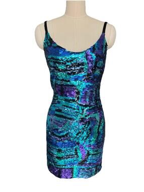 Vintage Oleg Cassini Sequin Dress Stretch Purple Blue Sz S Newman Marcus